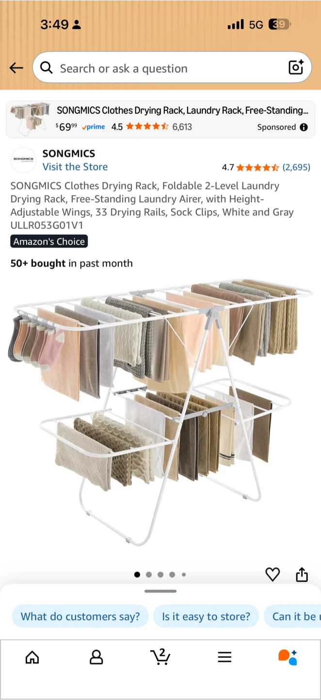 SONGMICS Foldable 2-Level Clothes Drying Rack