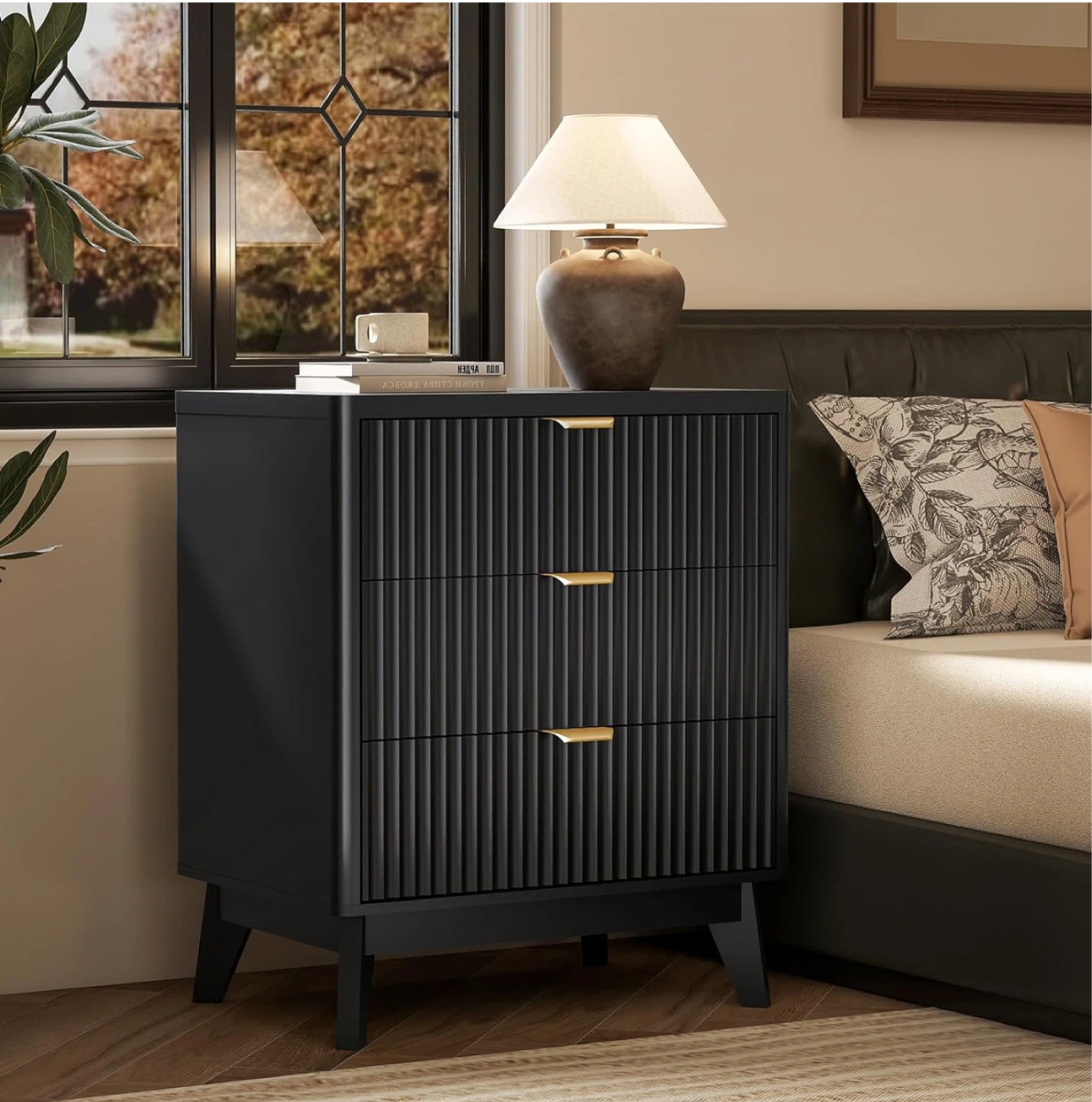 Fluted Black Wooden Table with 3 drawer dresser - photo 4