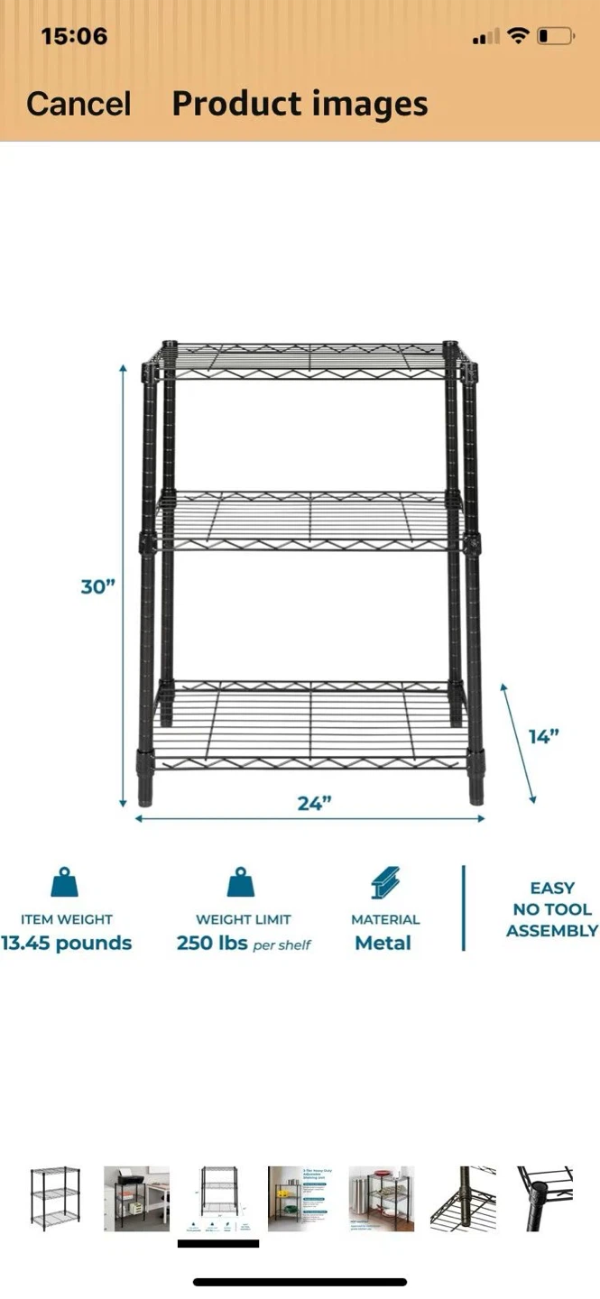 3-Tier Wire Shelving Unit - Black