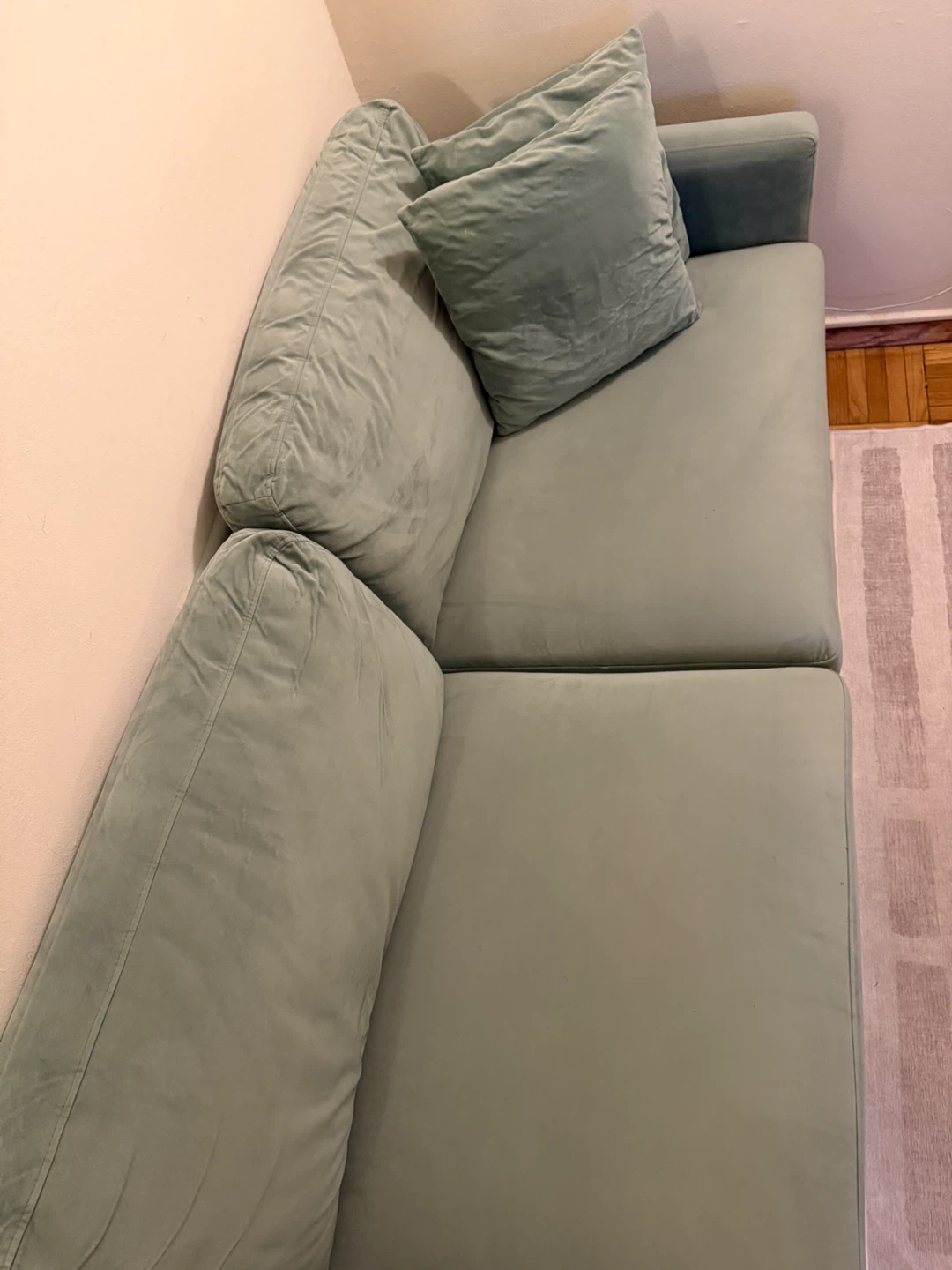 Branded Light Green Velvet Sofa with Gold Legs - photo 3