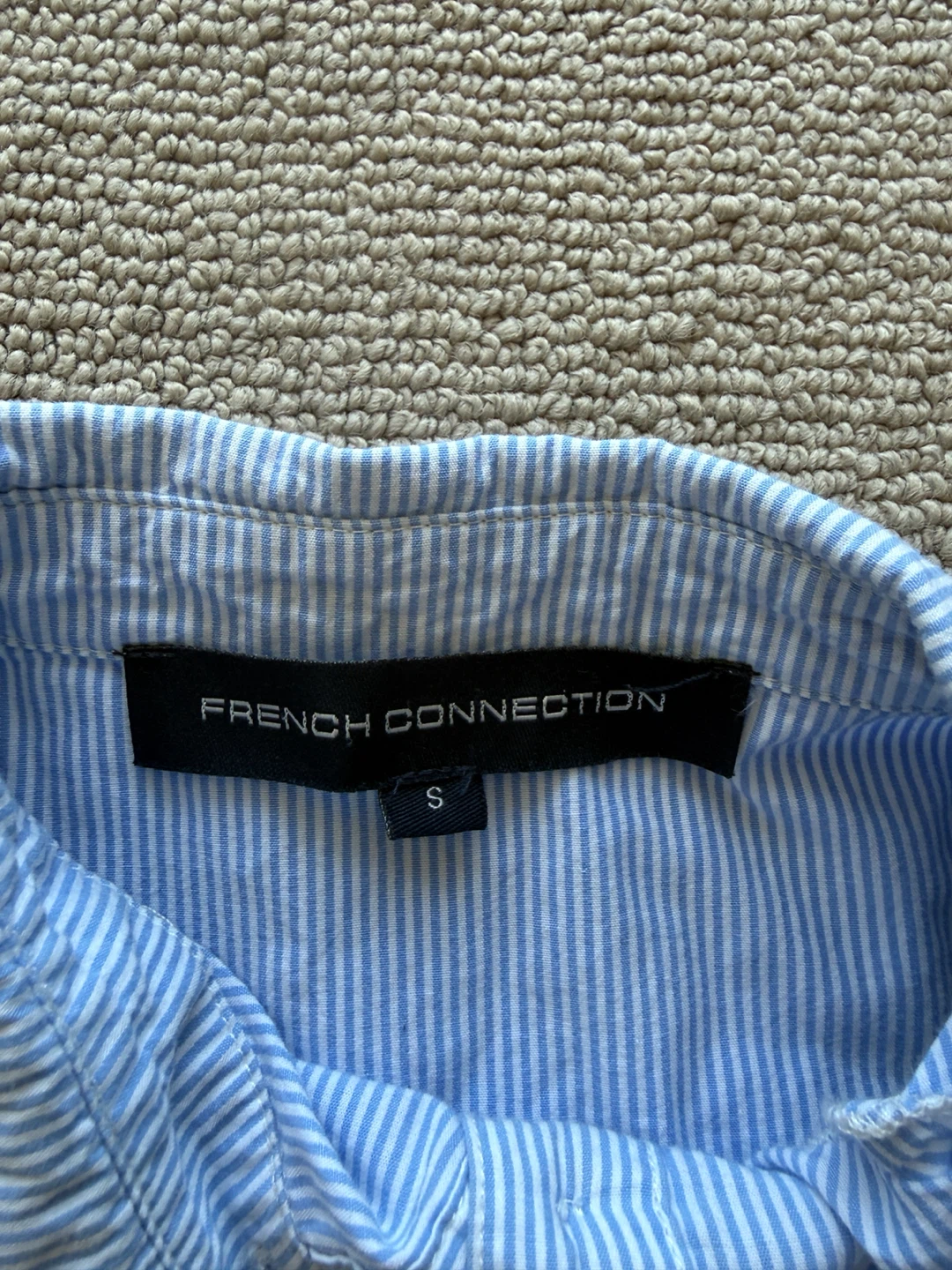 French Connection Grey Sweater with Blue Stripe Shirt - photo 4