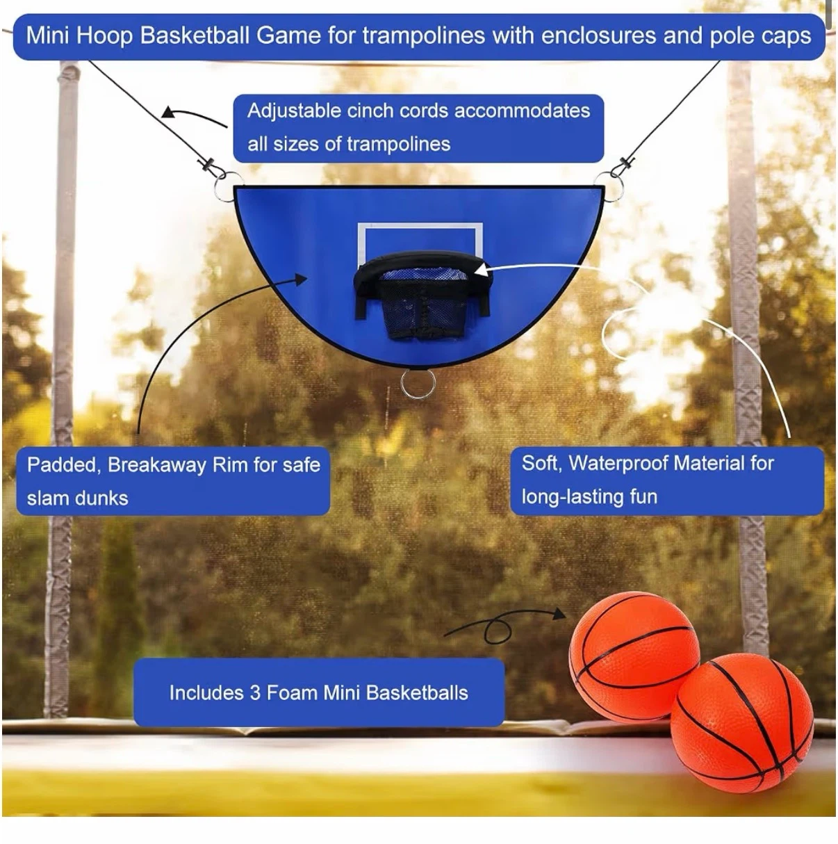 New Trampoline Basketball Hoop with 3 Mini Basketballs and Pump - photo 2
