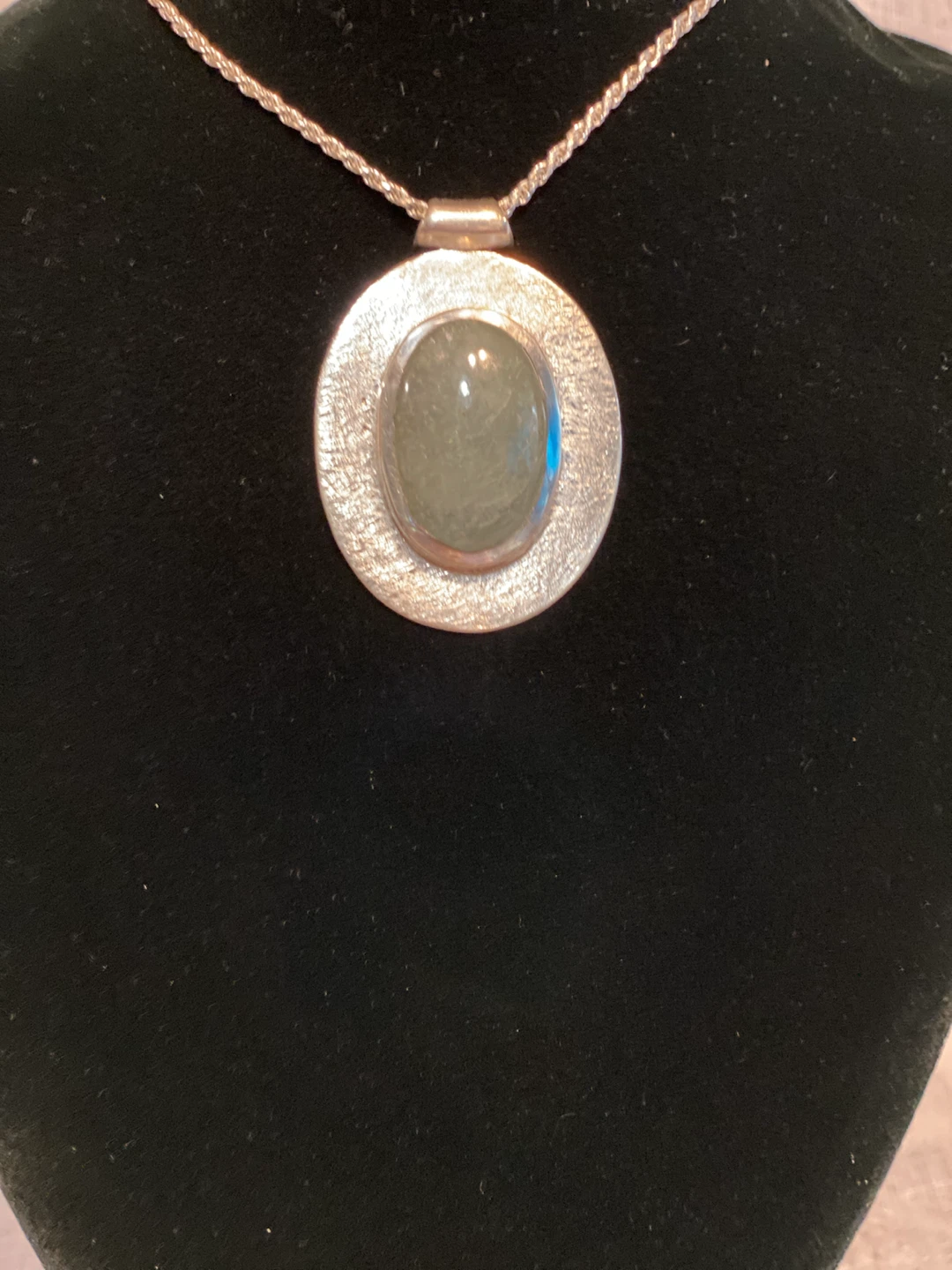 Brutalist 925 Silver and Adventurine Pendant