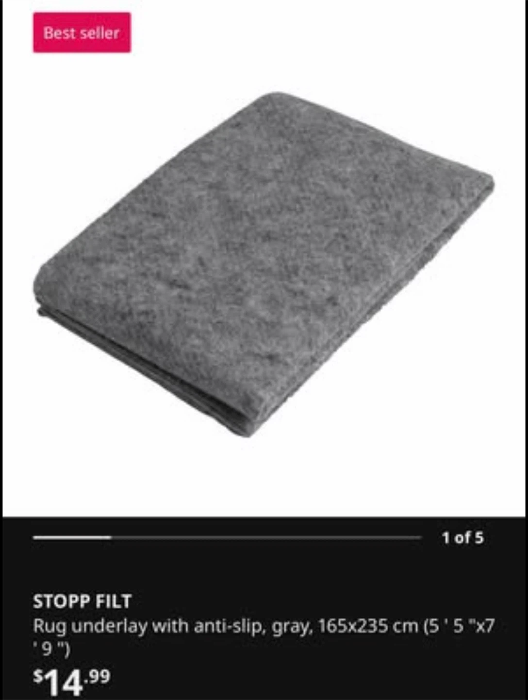 IKEA STOPP FILT Rug Underlay 165×235 cm – Brand