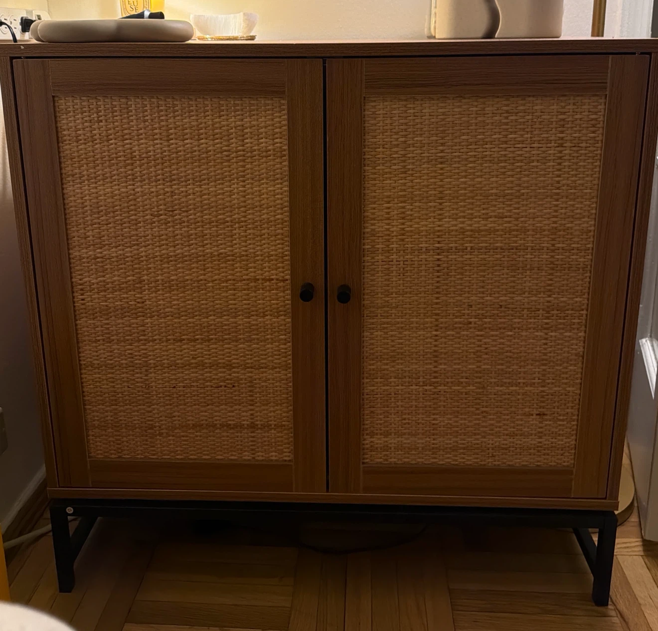 Wooden Cabinet with Rattan Woven Doors