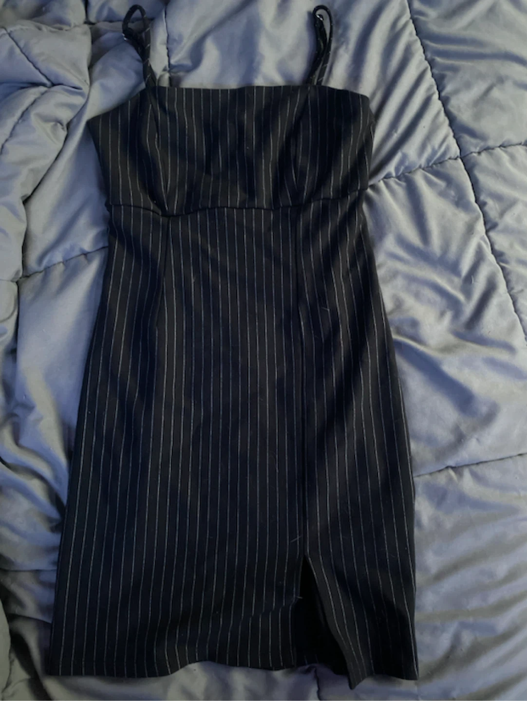 Black Pinstripe Bodycon Mini Dress