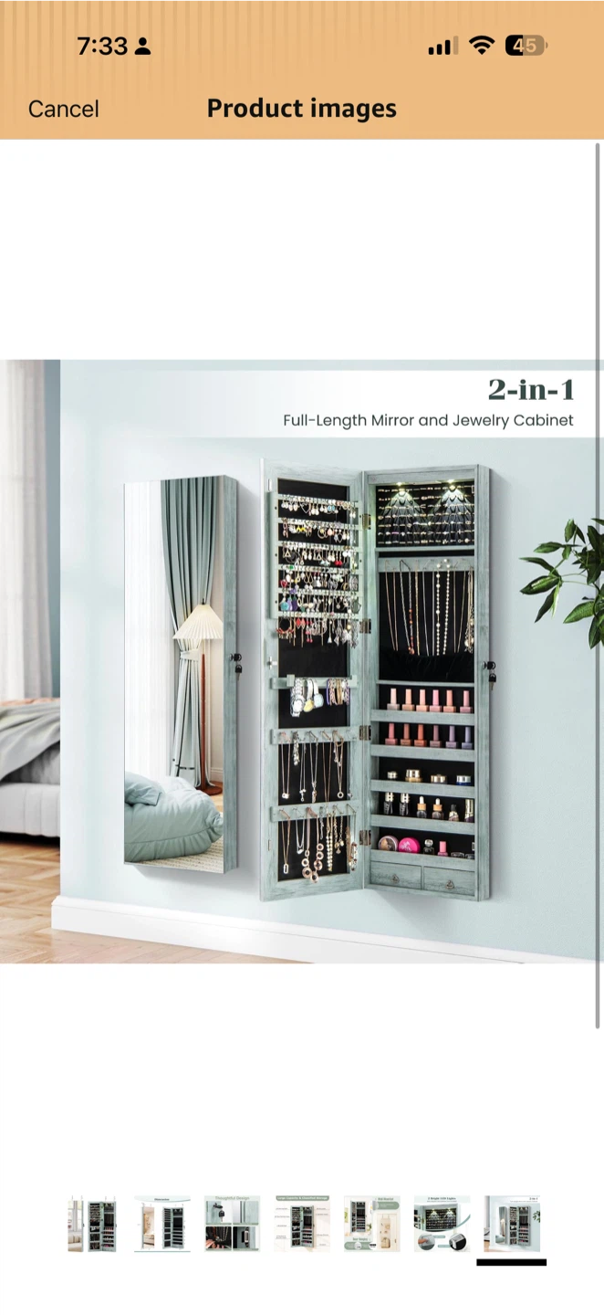 2-in-1 Full-Length Mirror and Jewelry Cabinet - Vintage Blue - photo 2