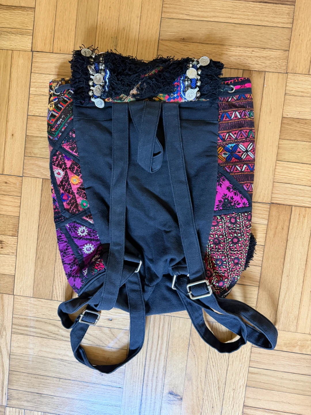Boho Patchwork Backpack with Coin Embellishments - photo 2
