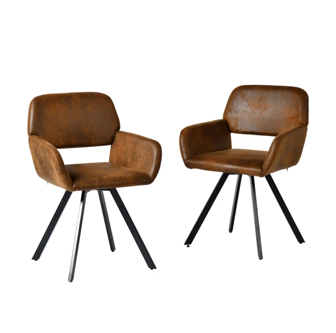 Set of 2 Brown Faux Leather Accent Chair with Black Metal Legs