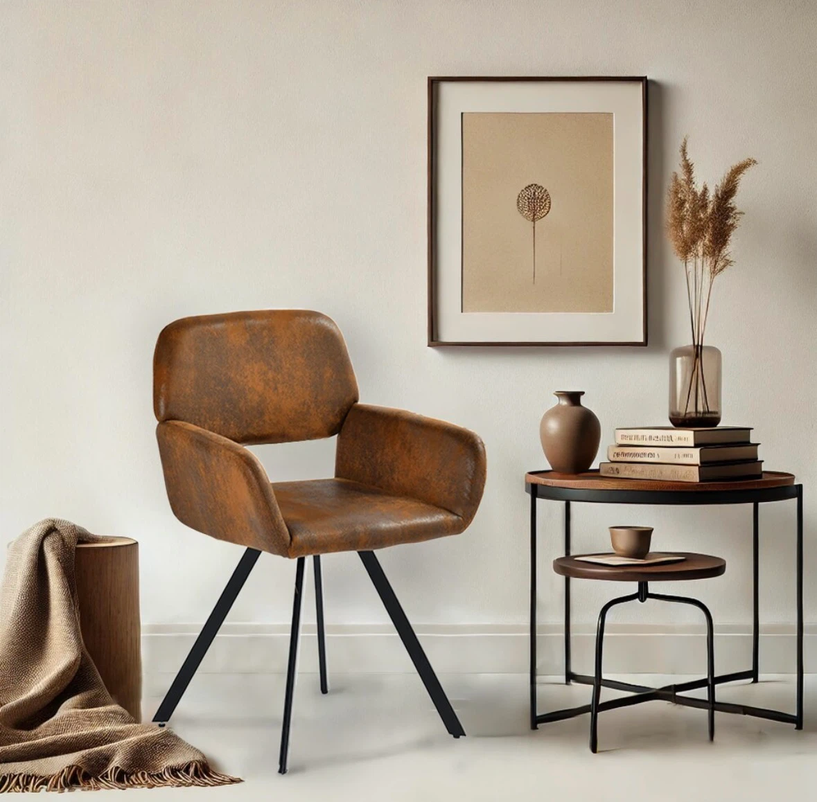 Set of 2 Brown Faux Leather Accent Chair with Black Metal Legs - photo 2