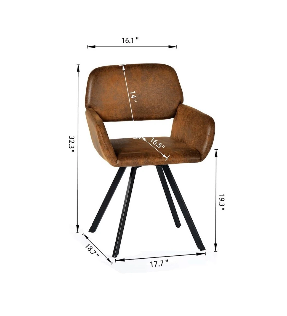 Set of 2 Brown Faux Leather Accent Chair with Black Metal Legs - photo 4