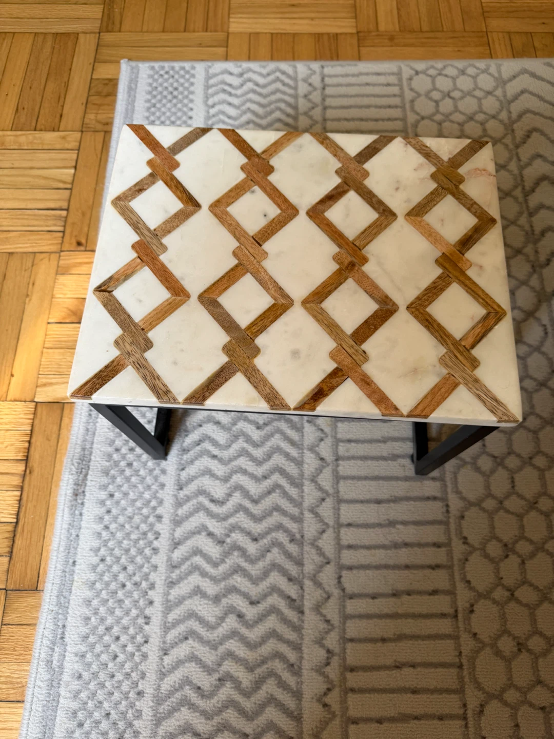 Marble and Wood Inlay Side Table - photo 3