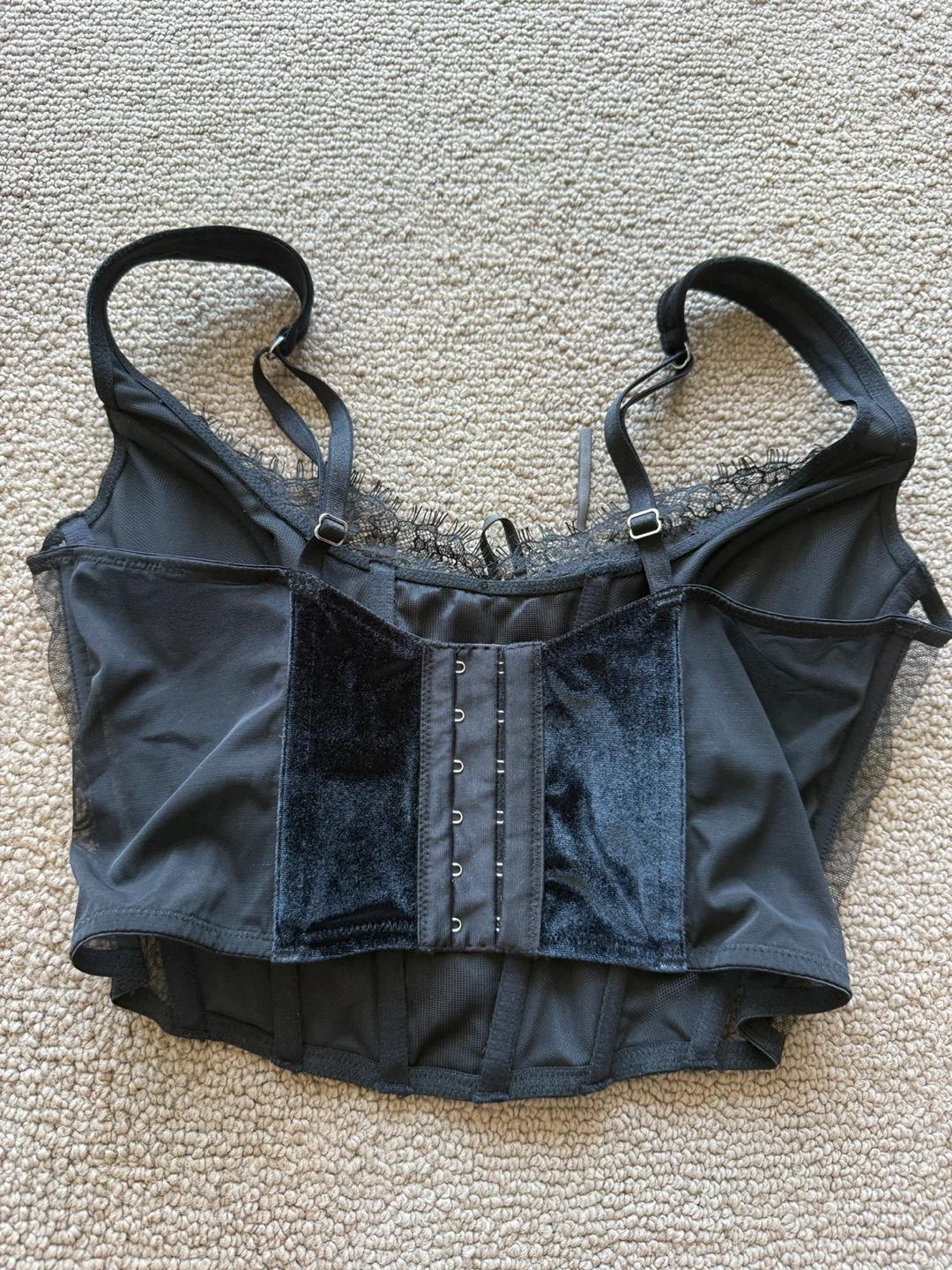 Black Velvet Corset Top with Lace Trim - Victoria Secrets - photo 3