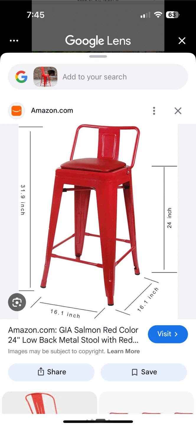 Set of 2 GIA Salmon Red Metal Bar Stool - photo 2