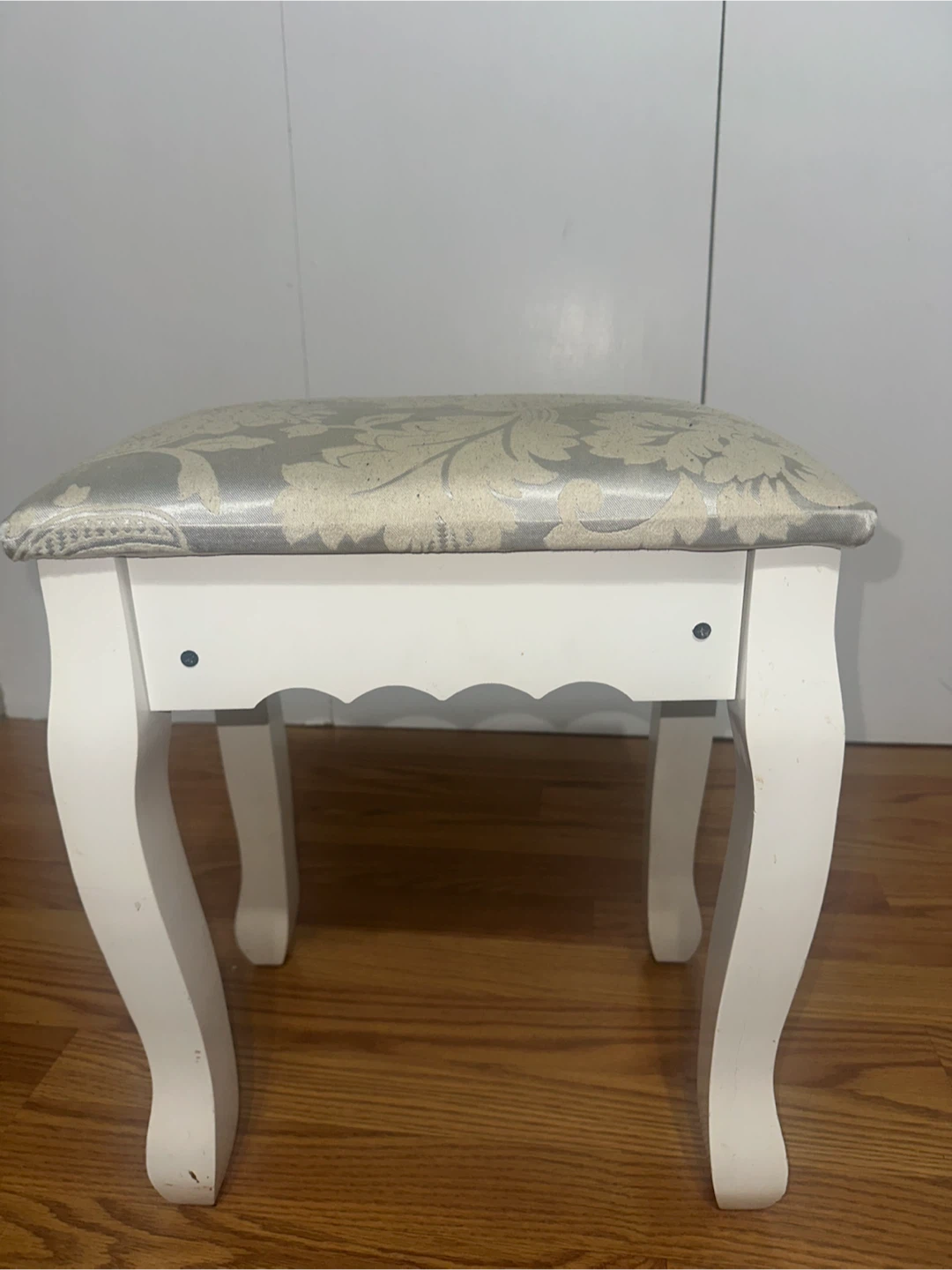 White Vanity Stool with Patterned Seat