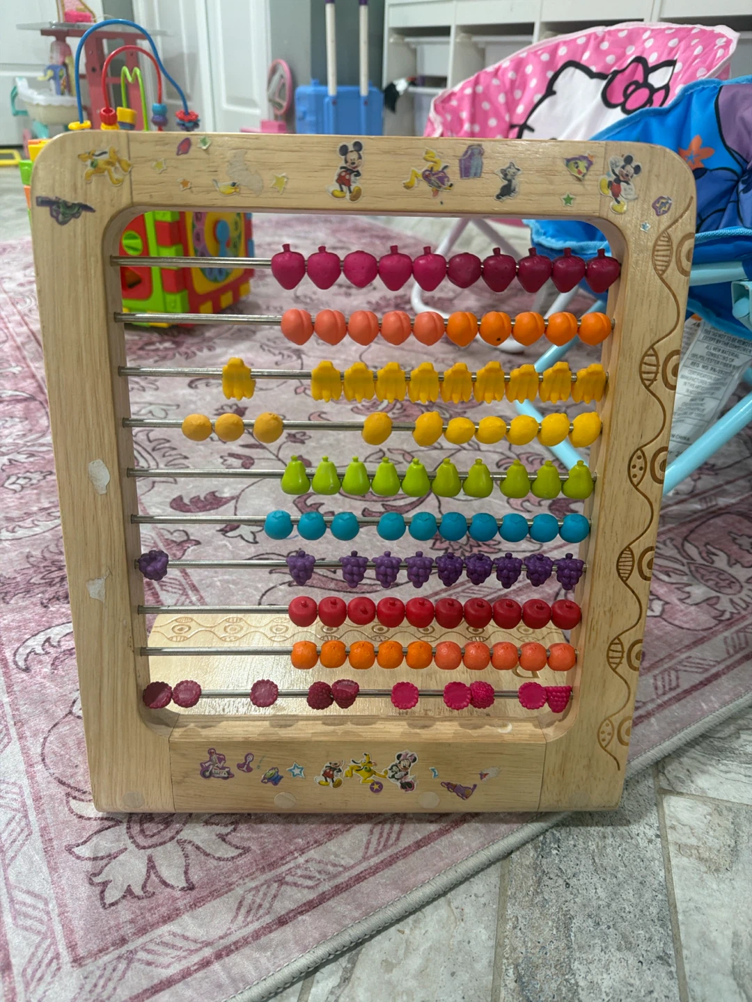 Wooden Abacus Counting Toy with Fruit Beads