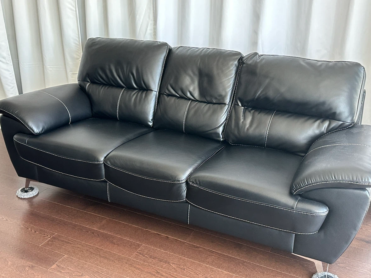 Black Imitation Leather 3-Seat Sofa with Contrast Stitching - photo 3