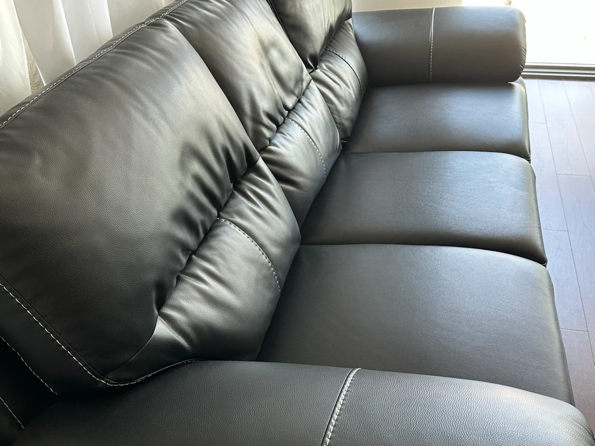 Black Imitation Leather 3-Seat Sofa with Contrast Stitching - photo 4