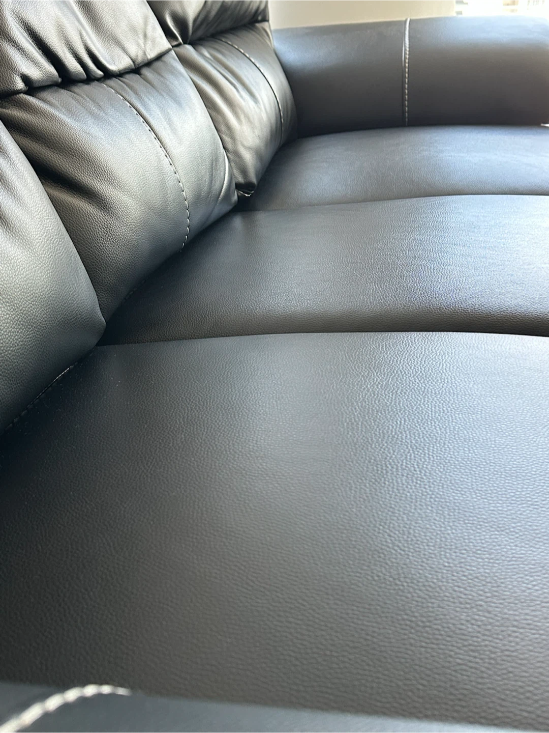 Black Imitation Leather 3-Seat Sofa with Contrast Stitching - photo 5