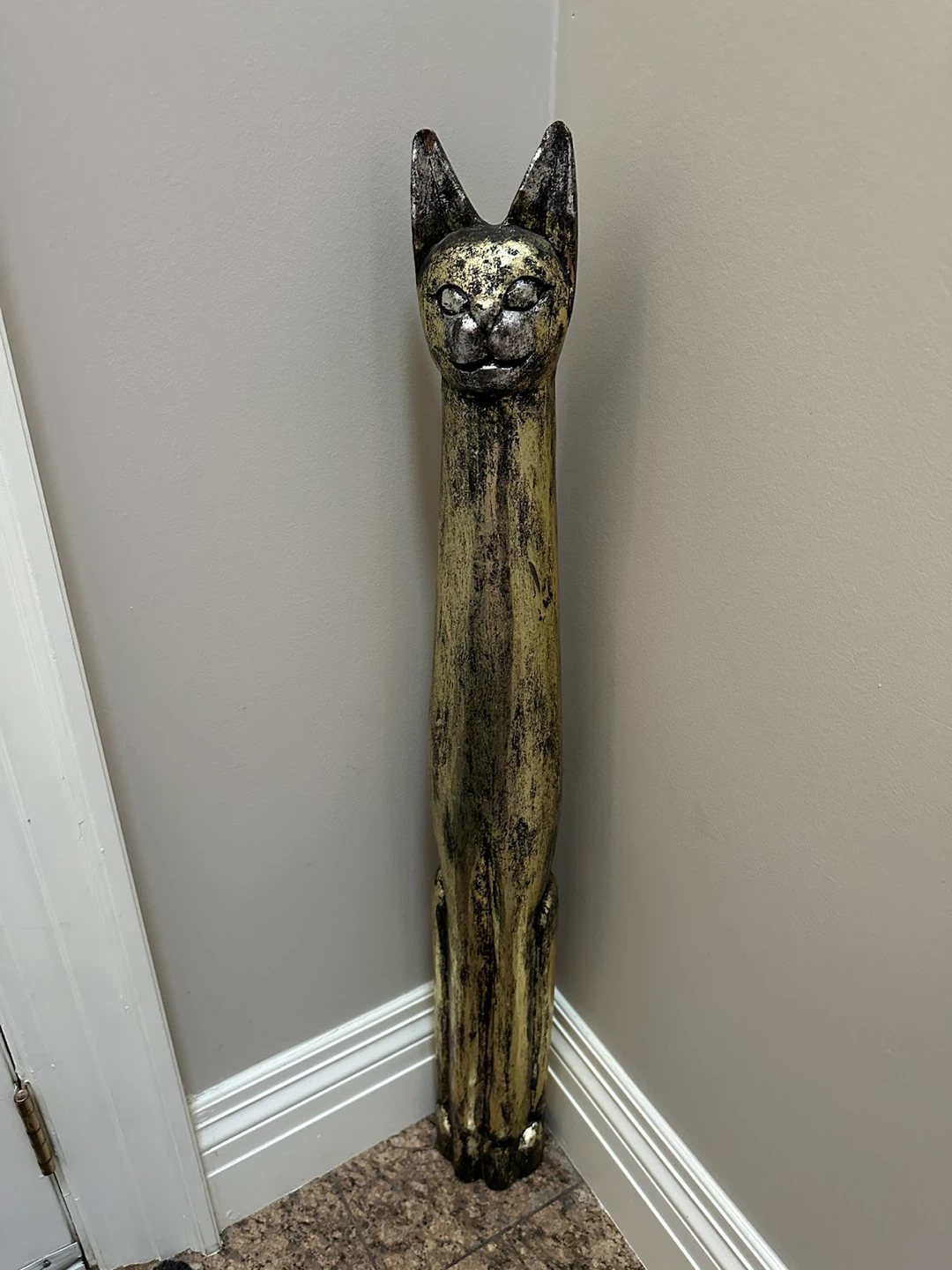 Tall Silver;Black and Gold wooden 40” tall Cat Figurine