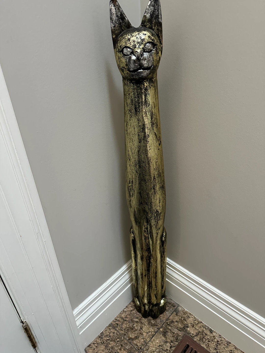 Tall Silver;Black and Gold wooden 40” tall Cat Figurine - photo 3