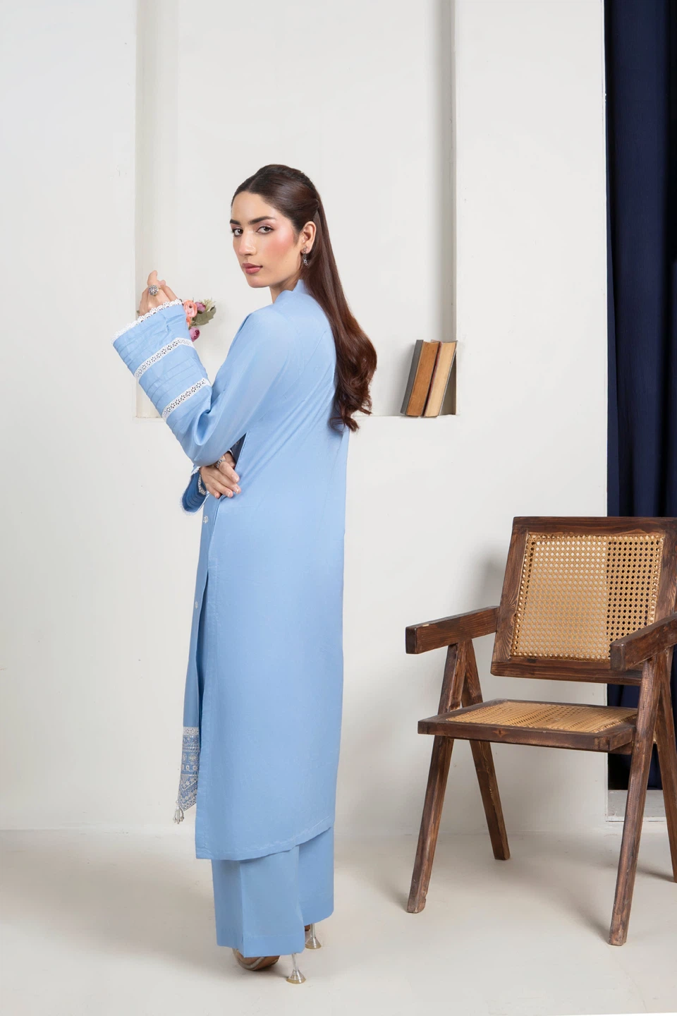 Sky-Blue Embroidered Kurti with Pants (2Pc) - photo 4