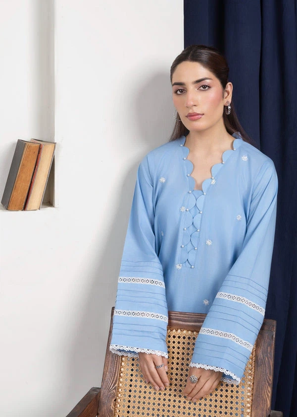 Sky-Blue Embroidered Kurti with Pants (2Pc) - photo 5