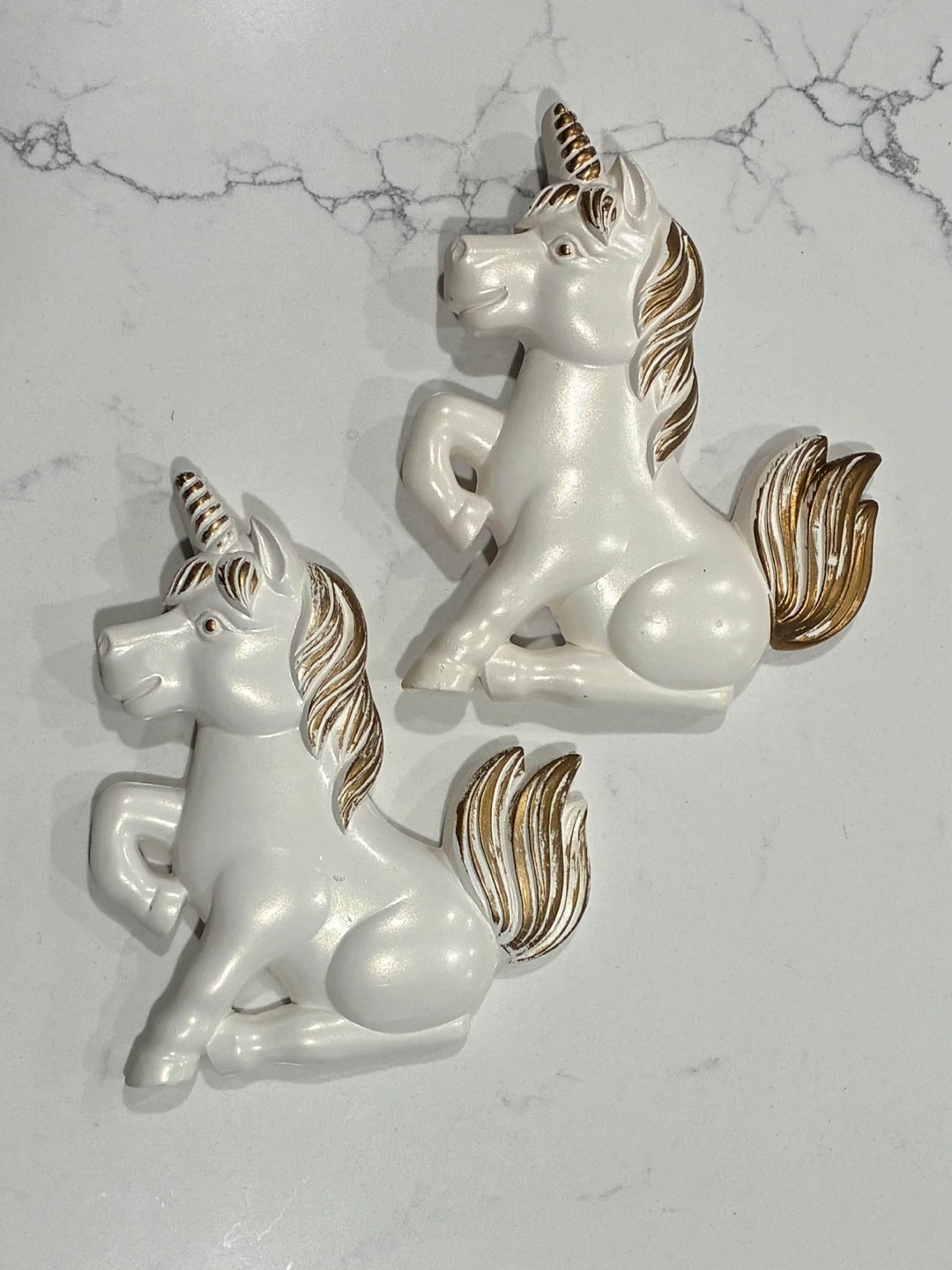 Pair of White and Gold Unicorn Wall Decor