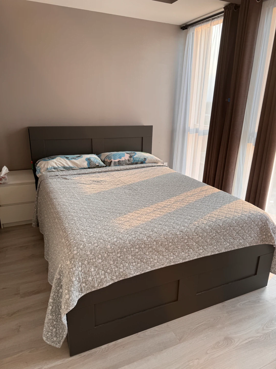 Dark Grey Queen Bed Frame with mattress