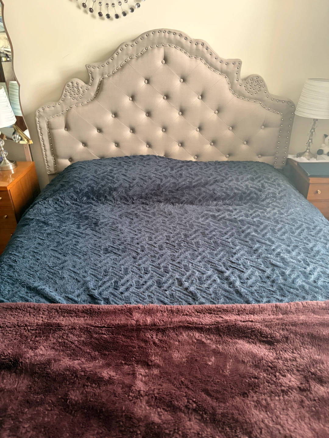 Tufted Upholstered Queen Sized Headboard and Bed Frame - photo 2