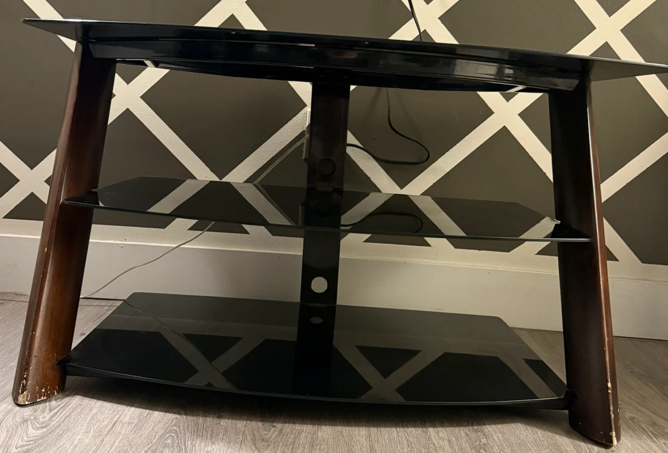 Black Glass 3-Shelf TV Stand