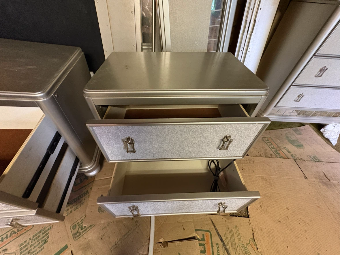 MUST GO ASAP! Two Silver 2-Drawer Nightstand