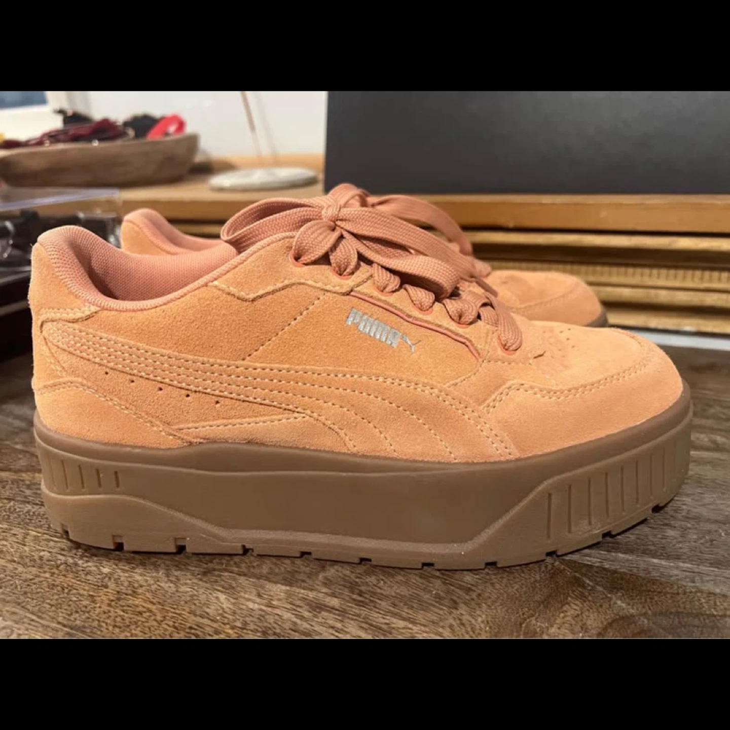 Puma Women's Peach Suede Platform Sneakers