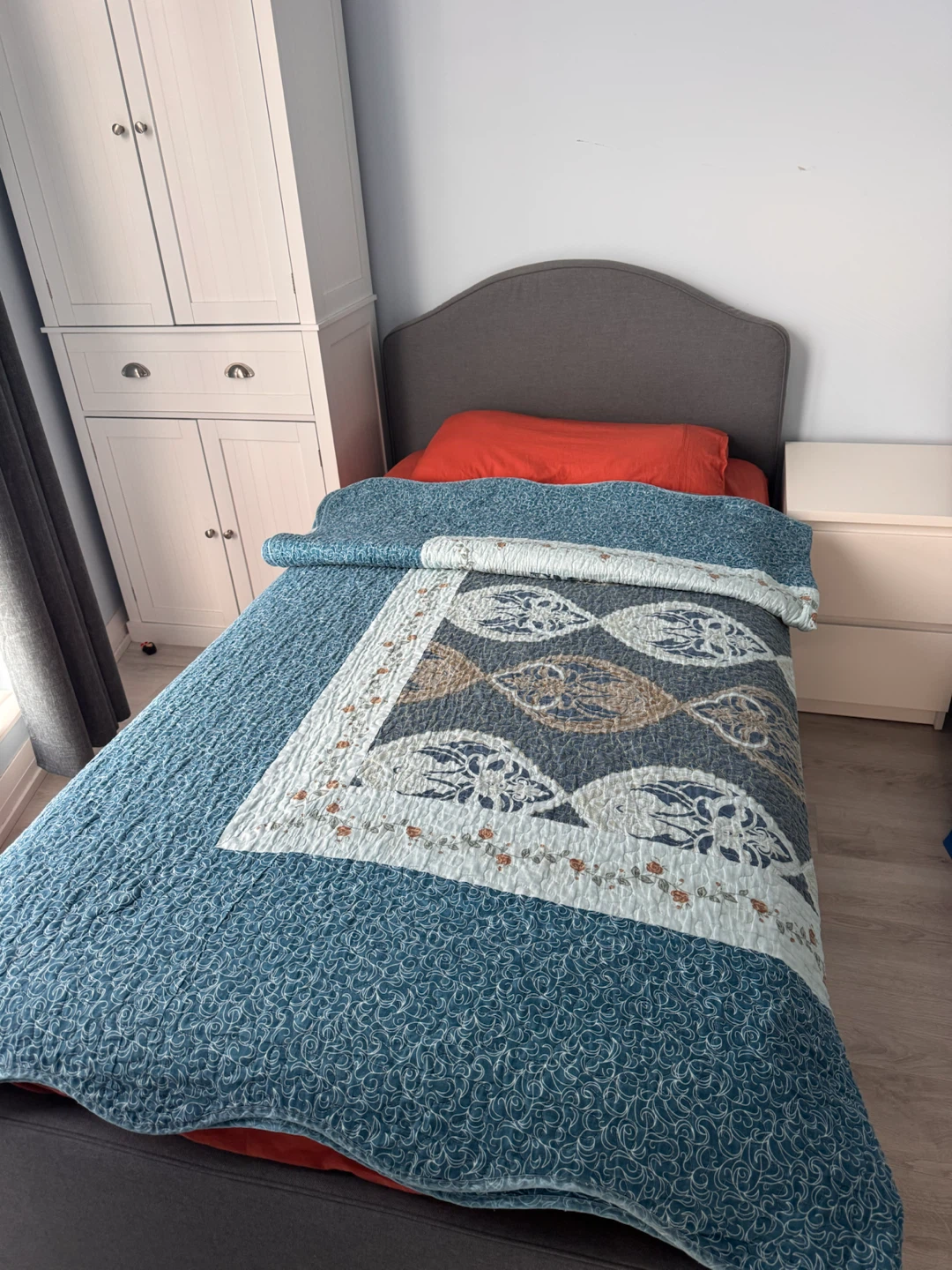 Grey Upholstered single  Bed Frame with mattress