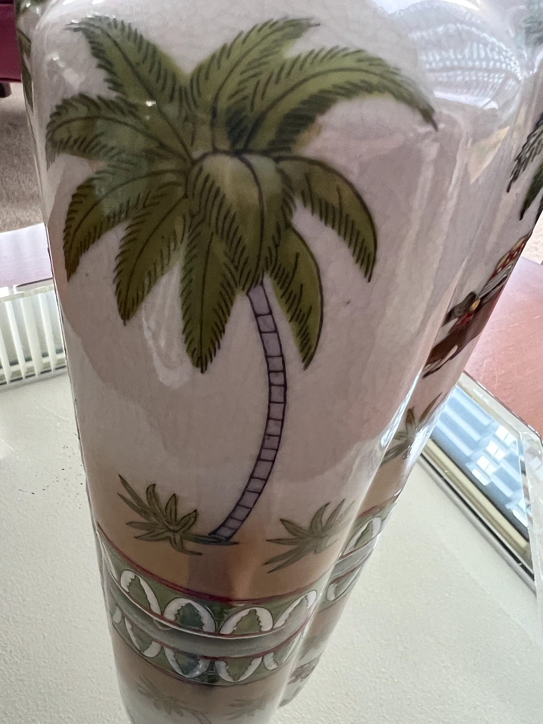 Decorative Ceramic Jar with Elephant and Palm Tree Design - photo 2