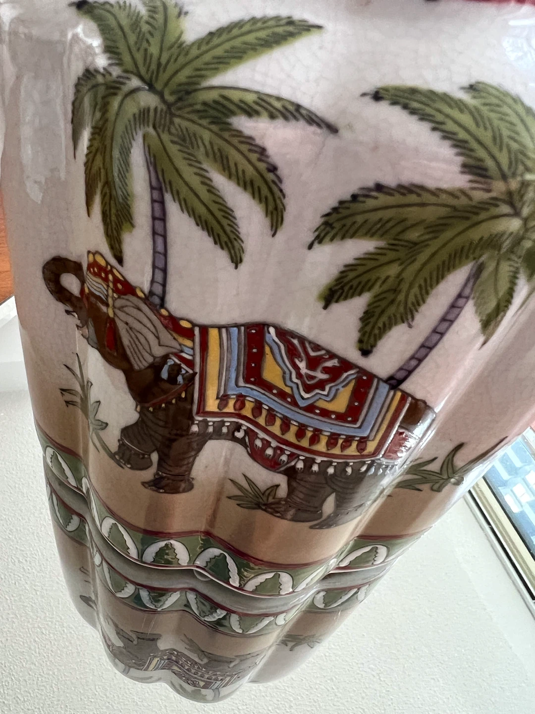 Decorative Ceramic Jar with Elephant and Palm Tree Design - photo 3