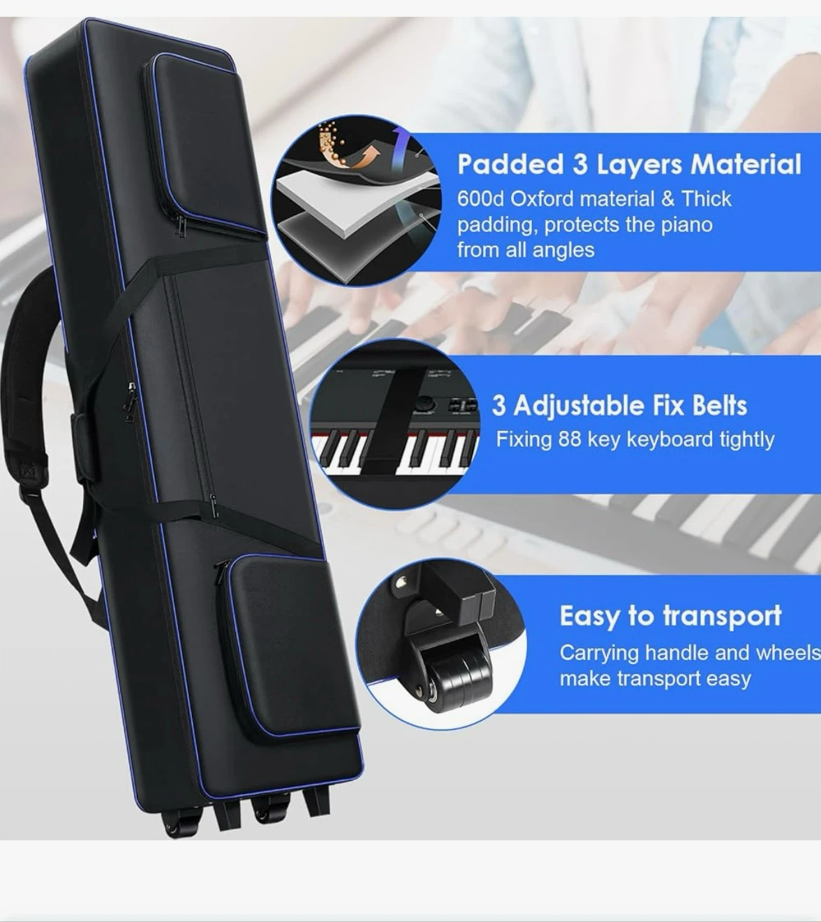 Aleemin 88 Key Keyboard Gig Bag with Wheels