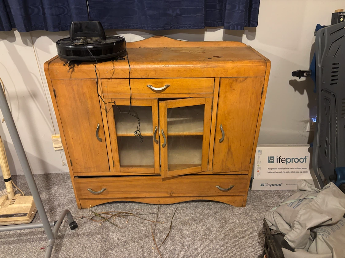 Vintage Wooden Cabinet with Glass Doors