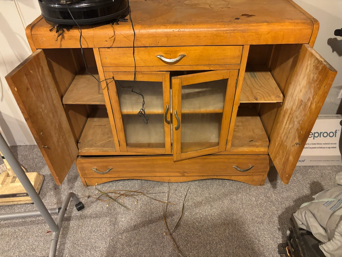 Vintage Wooden Cabinet with Glass Doors - photo 2