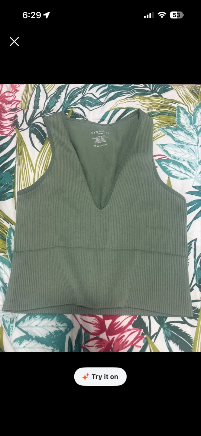 Dynamite Ribbed V-Neck Tank Top - Green