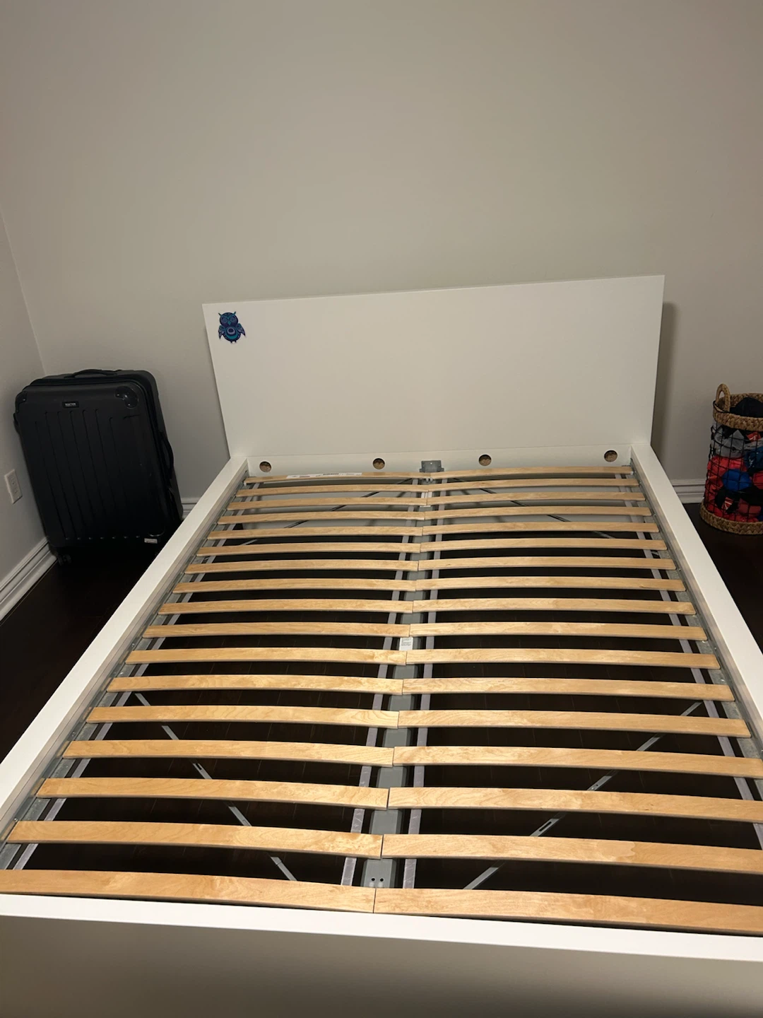 White and Black Queen Bed Frame with Slats