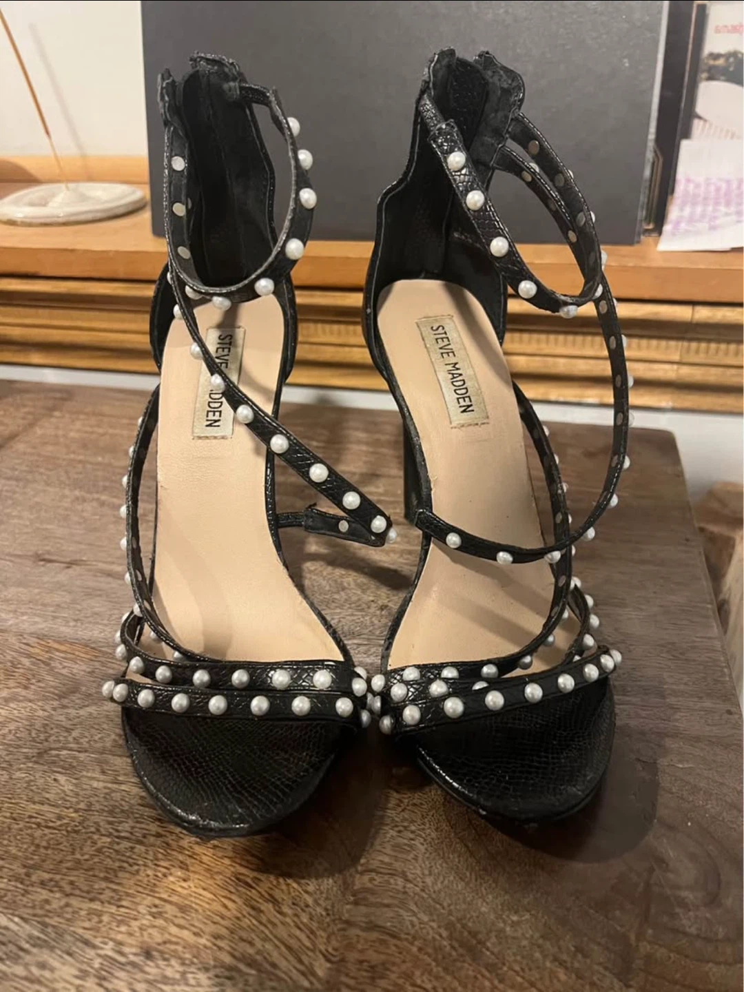 Steve Madden Black Heels with Pearls - Size 7.5