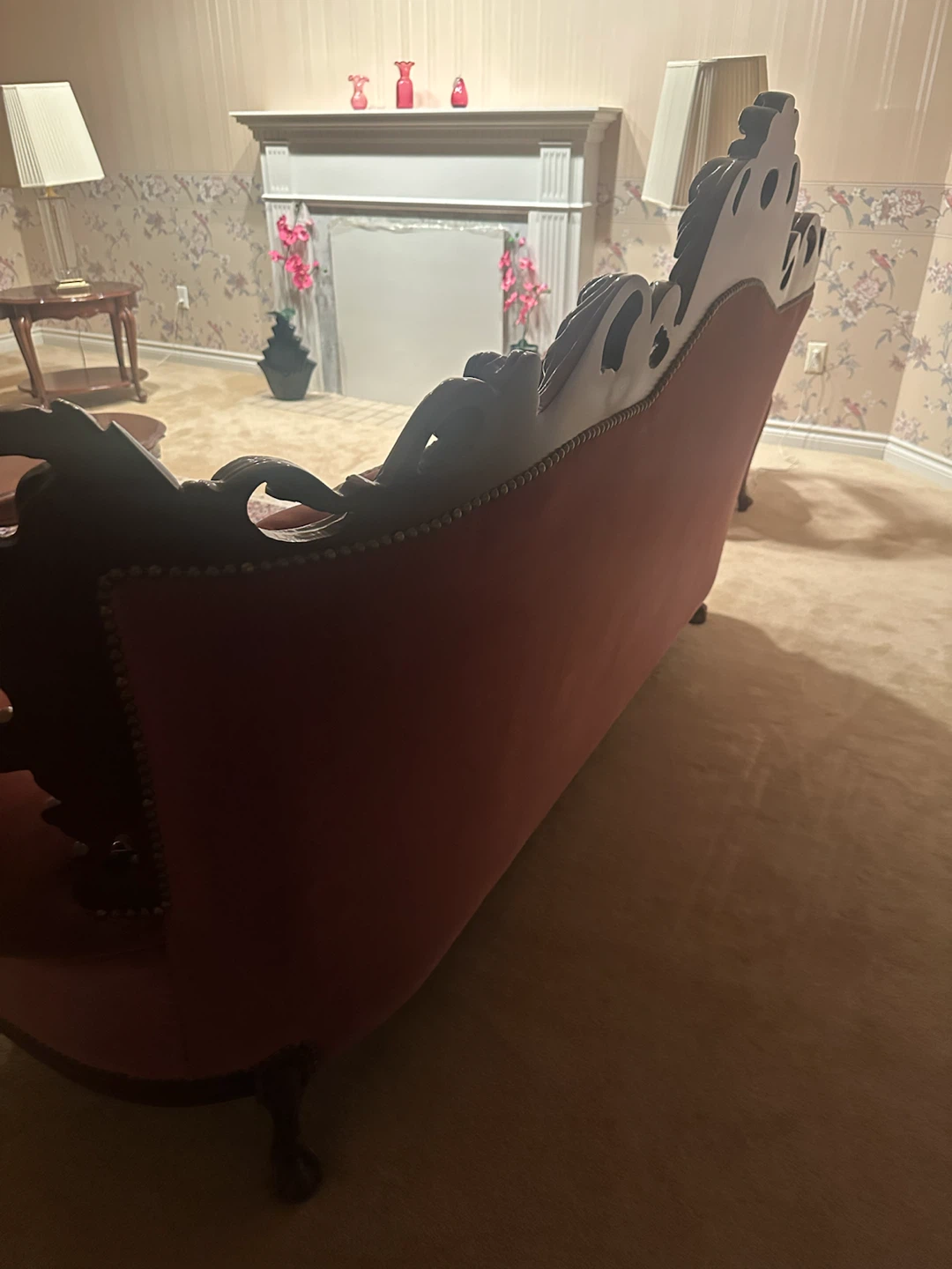 MOVING SALE 3pc sofa set- Ornate Sofa with Carved Wood Details - photo 4