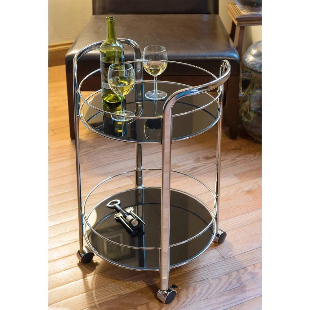 Bed Bath & Beyond Chrome and Black 2-Tier Bar Cart