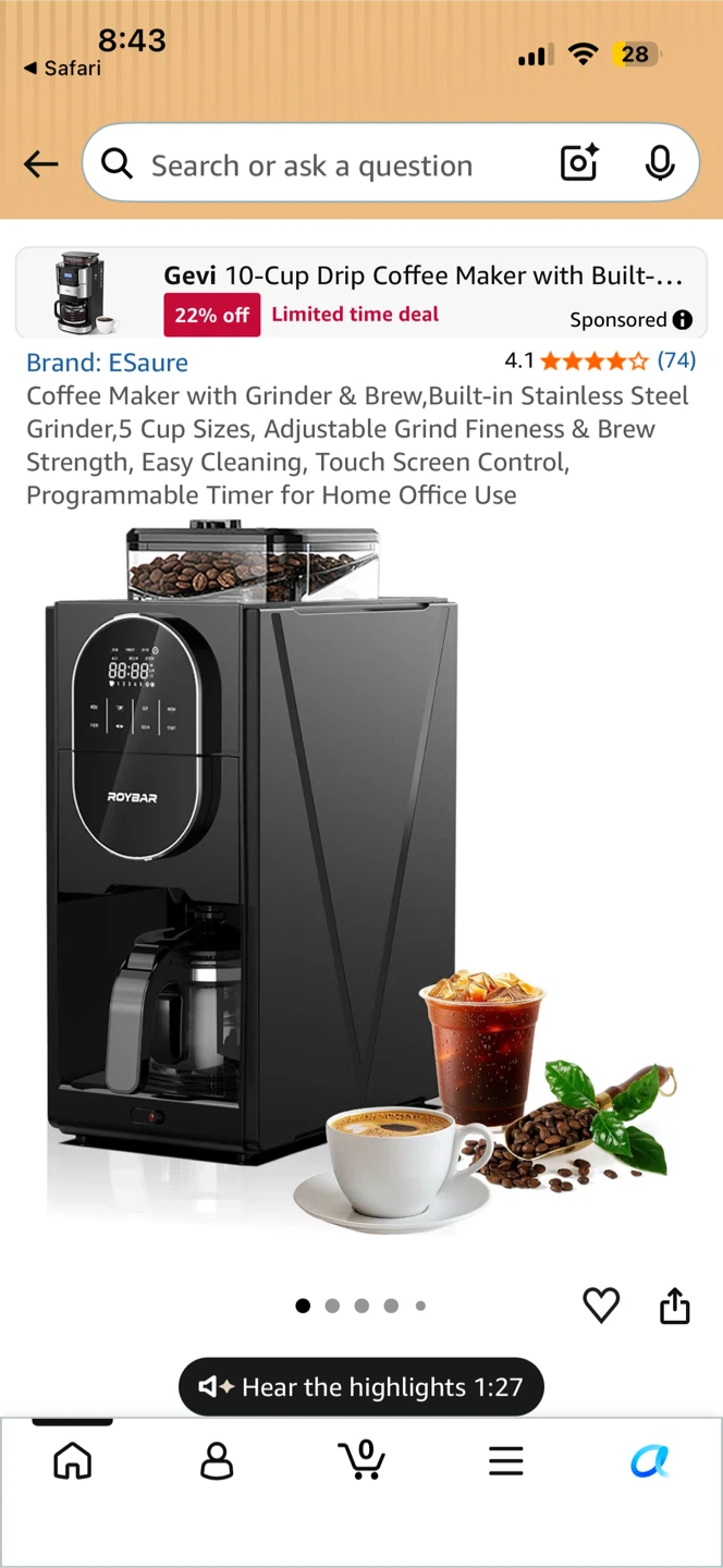 (NEVER USED)  Drip Coffee Maker with Integrated Grinder