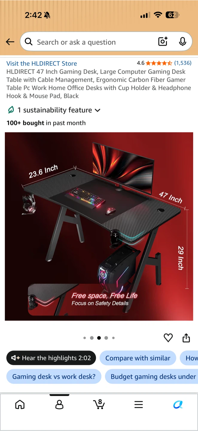 47 Inch Gaming Desk - photo 4