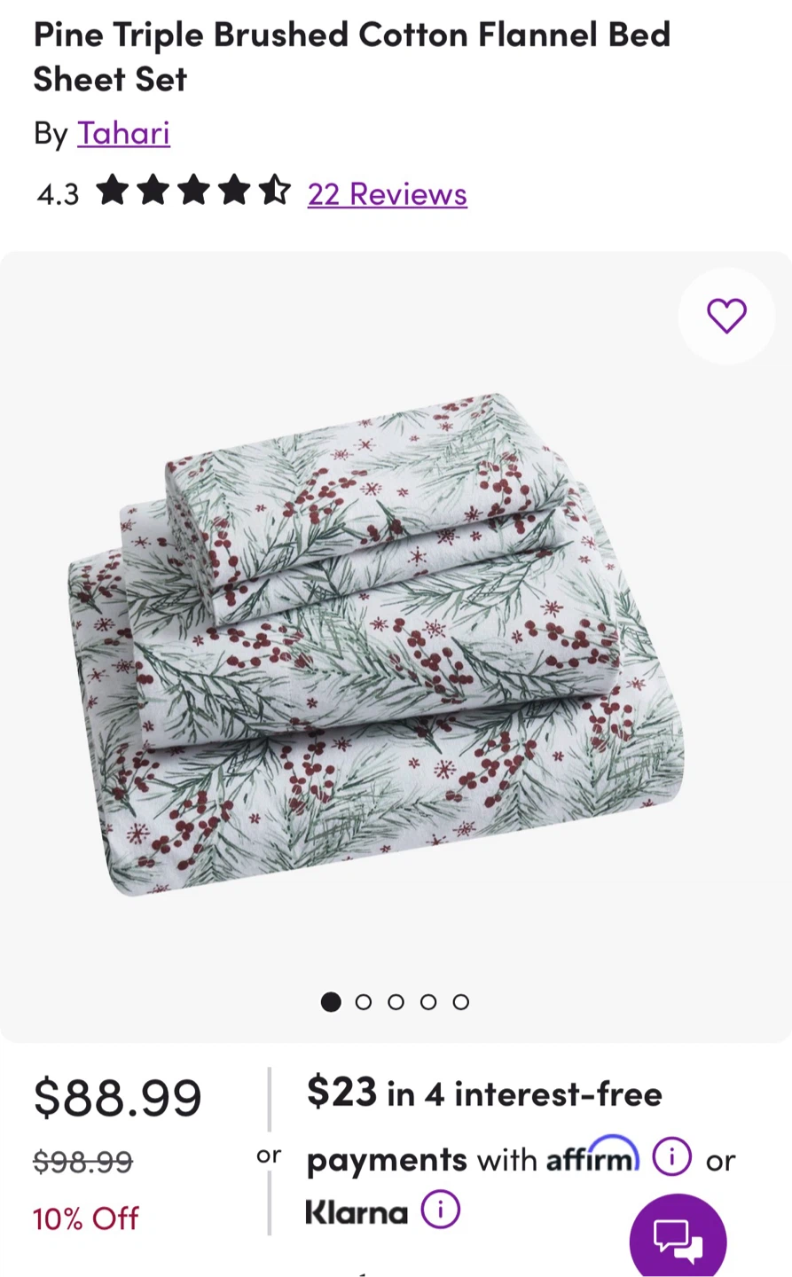 Tahari Pine Triple Brushed Cotton Flannel Sheet Set - Full