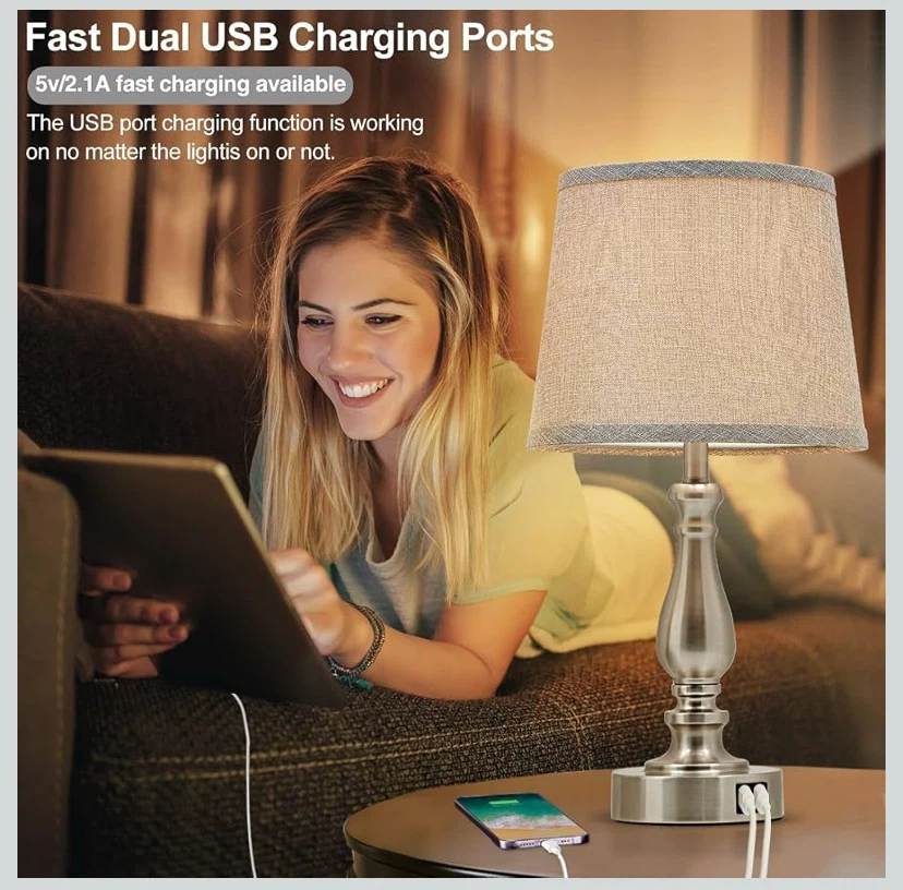 New Dimmable Table Lamps with Charging Ports Set of 2 - photo 4