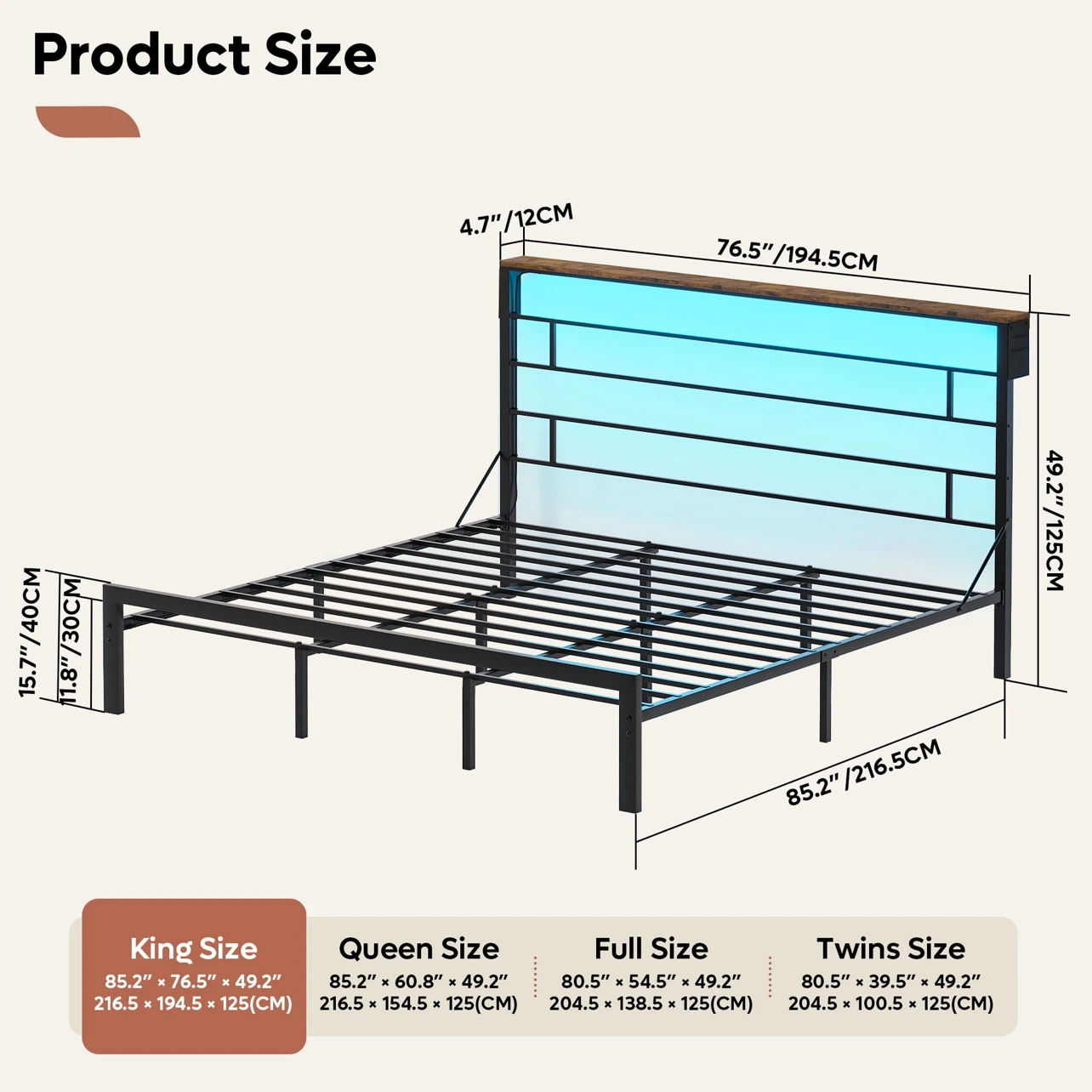 Metal Bed Frame with Headboard