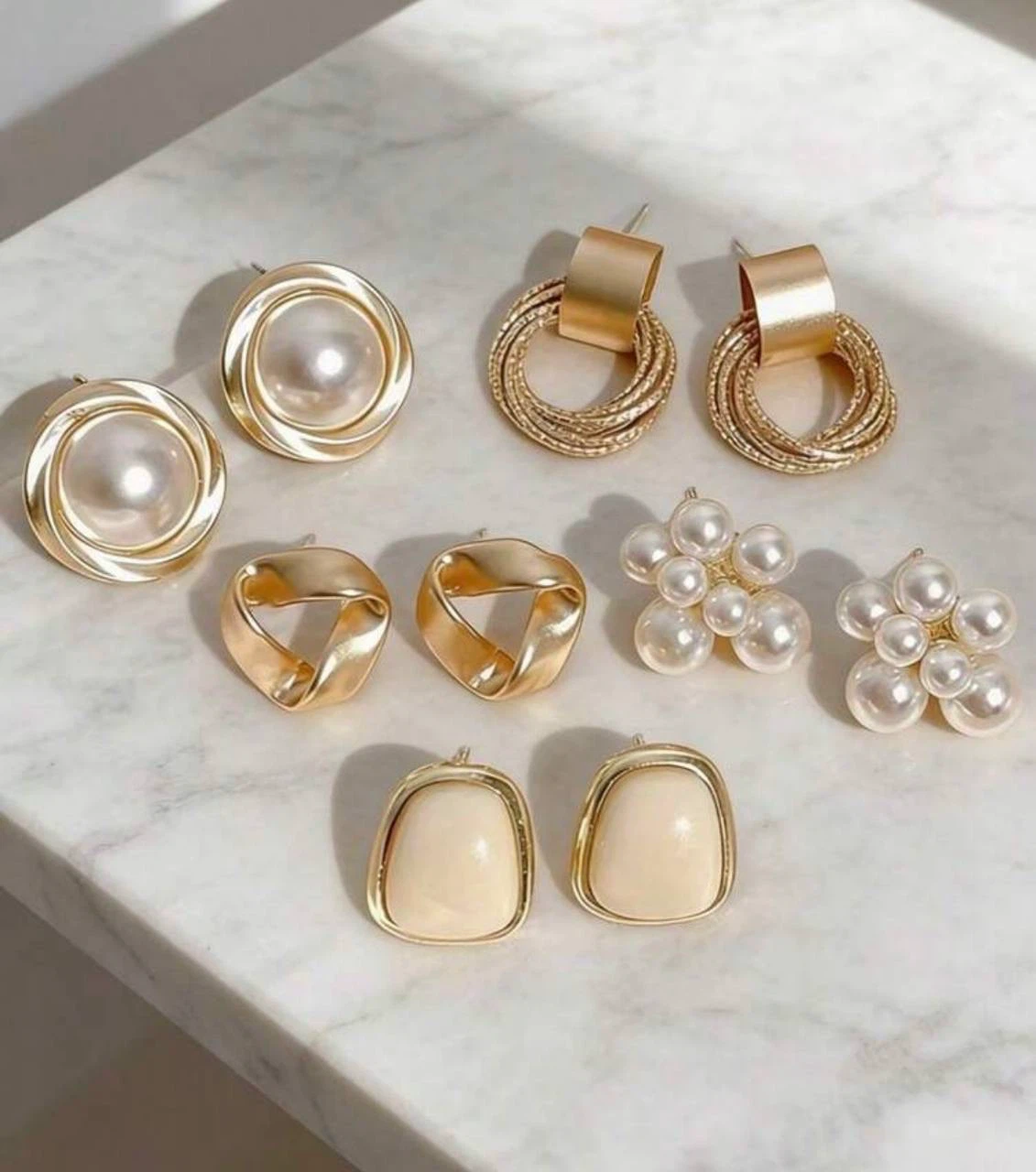 5-Pair Gold & Pearl Earring Set
